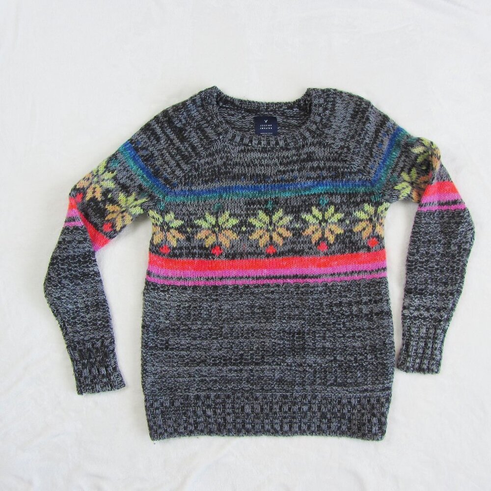 American Eagle Jegging Sweater Size S Gray Wool Blend Snowflake Crew Neck